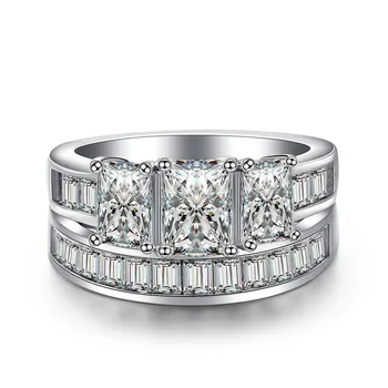 

Fashion Double-layer Sterling 925 Silver Color Ring Square Zircon Engagement Wedding Diamond Ring for Women Amethyst Jewelry