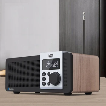 

Retro Wireless Wood Bluetooth Speaker 10W Remote Control Home Desktop FM Radio Alarm Clock LED Screen HiFi Bass Mic Loudspeaker