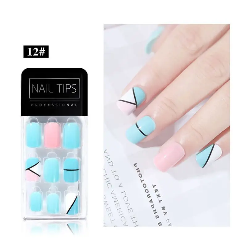 Detachable Full Cover False Nail Tips Sticker Reusable Nails Decoration Tools - Цвет: 12