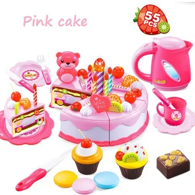 

38PCS 55PCS 80PCS DIY Cake Toy Kitchen Food Pretend Play Cutting Fruit Birthday Toys Pink Blue For Kid Educational Gift