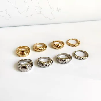 

FFLACELL 2020 New Jewelry 4 Designs Irregular Croissants Rings Chunky Circle Geometric Ring for Women Textured Minimalist Rings