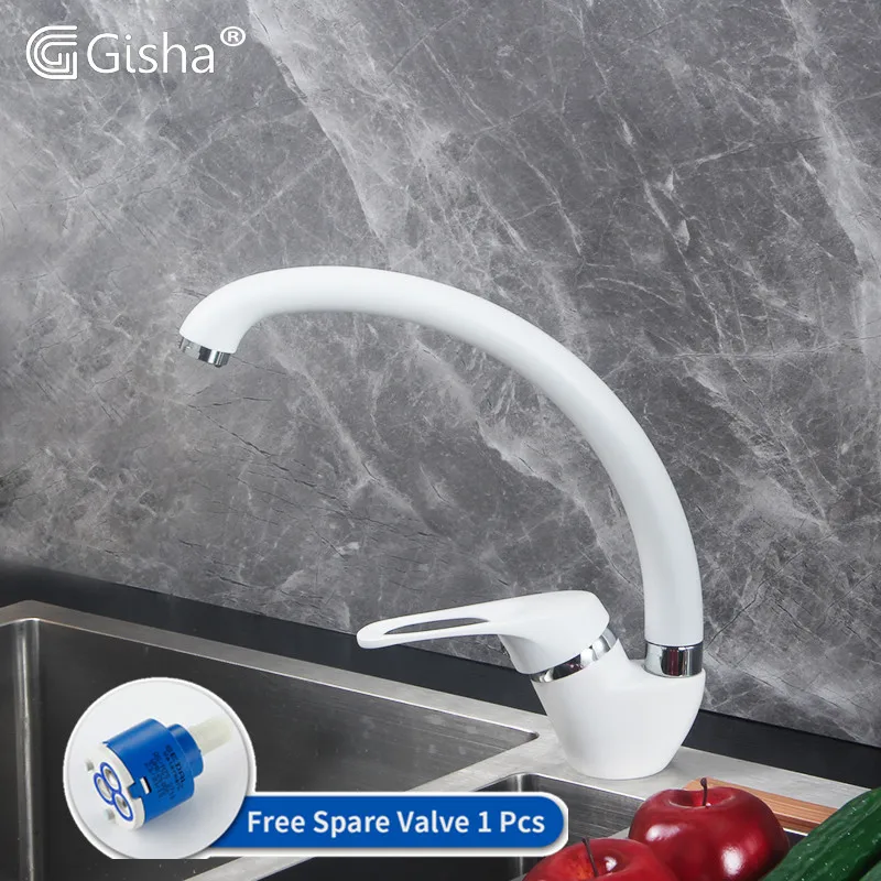 

Gisha Modern Style Home Multi-color 360 Degree Swivel Kitchen Faucet Cold & Hot Water Tap Single Handle Black White KhakiVG2004