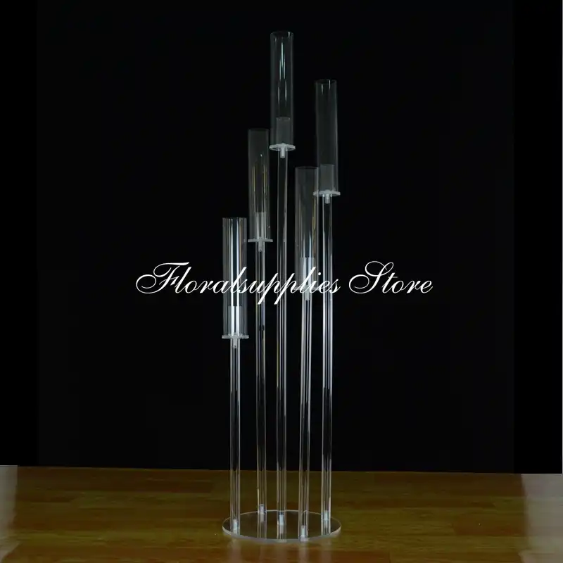 Acrylic Candlestick 4 Heads Clear Candle Holders Wedding Candelabra Table Centerpieces Flower