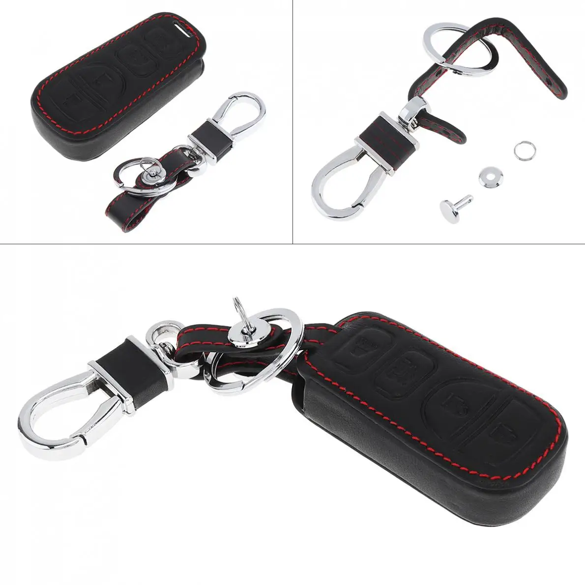

4 Buttons 3D Leather Car Key Cover Protector Holder with Hanging Buckle Fit for Infiniti / Nissan 2002-2011 New