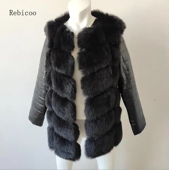 Rebicoo, новинка, травяное пальто из искусственного меха, женские куртки, искусственный мех, модный жилет с длинным рукавом, меховое Женское пальто - Цвет: black