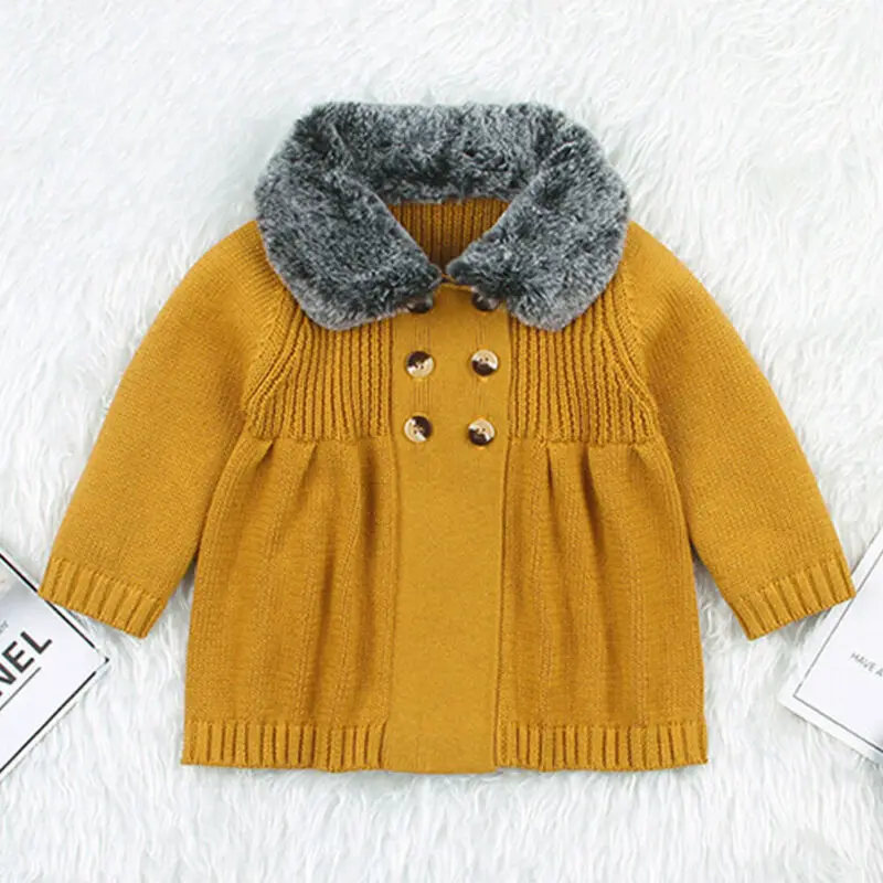 Теплое зимнее пальто для маленьких девочек вязаный свитер с капюшоном и длинным рукавом из искусственного меха для детей от 0 до 24 месяцев, верхняя одежда, куртка, одежда