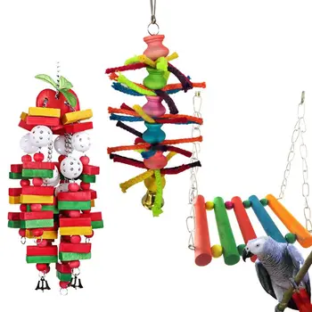 

3Pcs Bird Swing Toys Colorful Beads Ladder Hanging Bell Parrot Chew Bite Molar