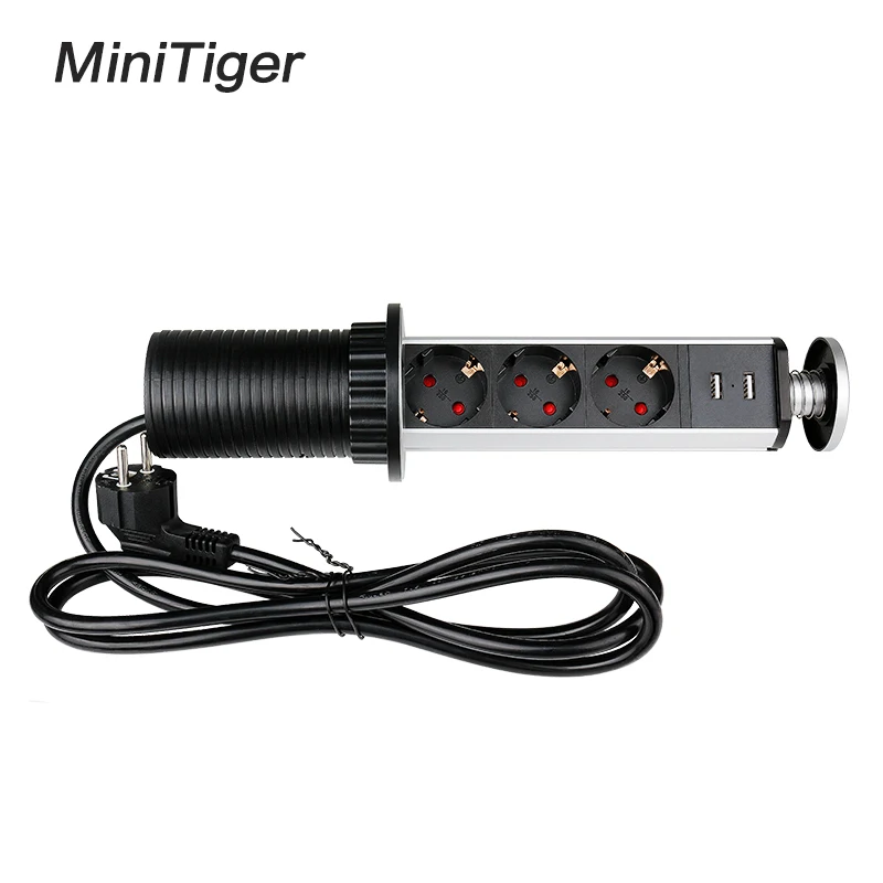 Выдвижная розетка Minitiger 16 А 3 гнезда питания 2 usb-порта для зарядки кухонные