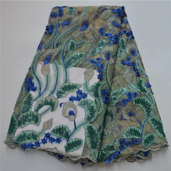 

Hot sale African High Quality Shiny Embroidered French Tulle Lace Fabric with Sequins for Women Evening Dress