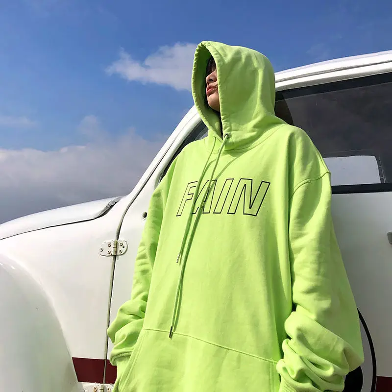 

Cotton Mid-length Hooded Sweatshirt With Letter Print Drawstring Pocket Decoration Harajuku Korean Fashion Sweater y2k Top Loose