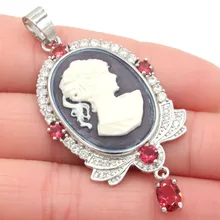 55x27 мм красивая длинная Камея оникс белая Дамская Розовая Малина родолит гранат CZ серебряный кулон