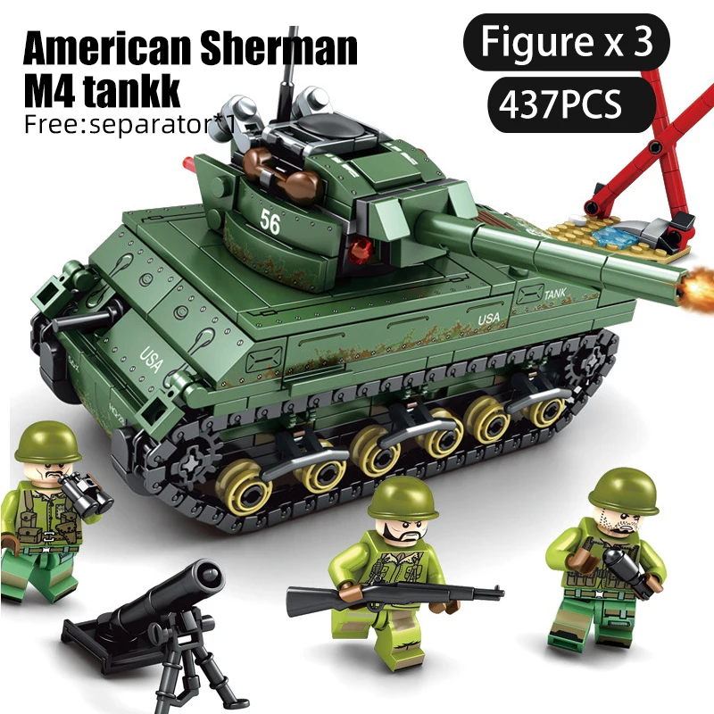 437pcs Military USA M4 Sherman Tank Building Blocks For legoing Army WW2 Soldier Toys vehicle soldiers bricks toy children boy 437pcs Military USA M4 Sherman Tank Building Blocks For legoing Army WW2 Soldier Toys vehicle soldiers bricks toy children boy