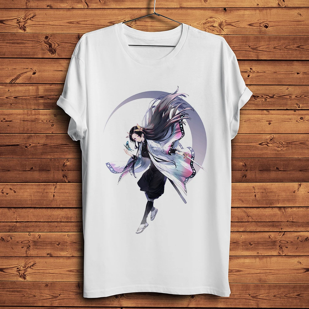 Смешная уличная одежда для мужчин Kisatsutai Kochou Shinobu с рассекающим демонов, белая повседневная мужская футболка с коротким рукавом, футболка унисекс с мангой Смешная уличная одежда для мужчин Kisatsutai Kochou Shinobu с рассекающим демонов, белая повседневная мужская футболка с коротким рукавом, футболка унисекс с мангой