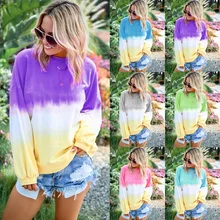 Tie Dye толстовки женские Радужная Толстовка повседневные свободные топы градиент цвета пуловер осень с длинным рукавом женский 5XL