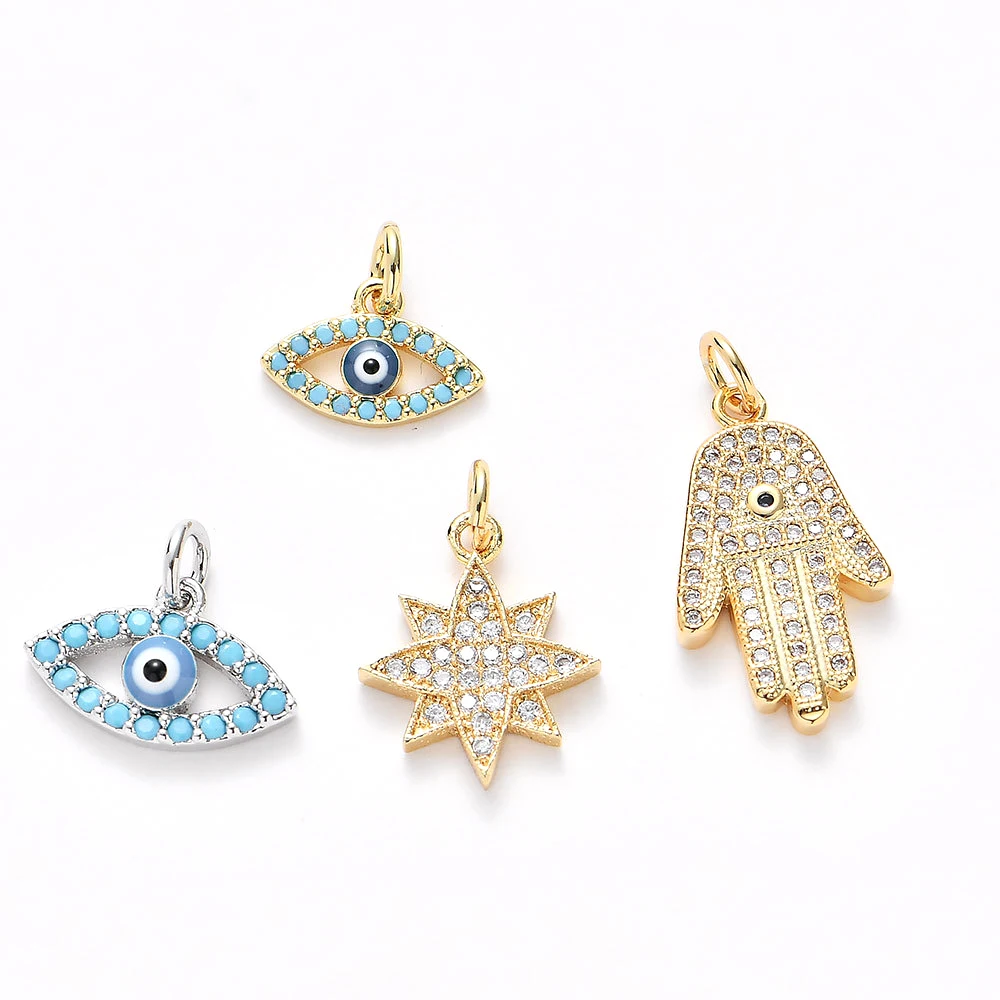 

2Pcs/lot Turey Evil Eye Gold Copper Micro-inlaid Zircon Fatima Pendant Bracelets&Choker Jewelry Making Findings DIY Accessories