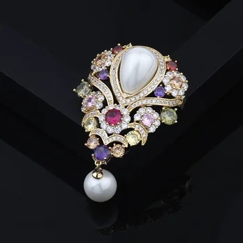 

Wedding Brooch Pins Rhinestones Crystal Large Brooches for Women Jewelry Wreath Gold Color Vintage Pearl Drop Broches Pin Gift