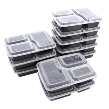 

30 Pcs Plastic Reusable Bento Box Meal Storage Food Prep Lunch Box 3 Compartment Reusable Microwavable Containers Home Lunchbox