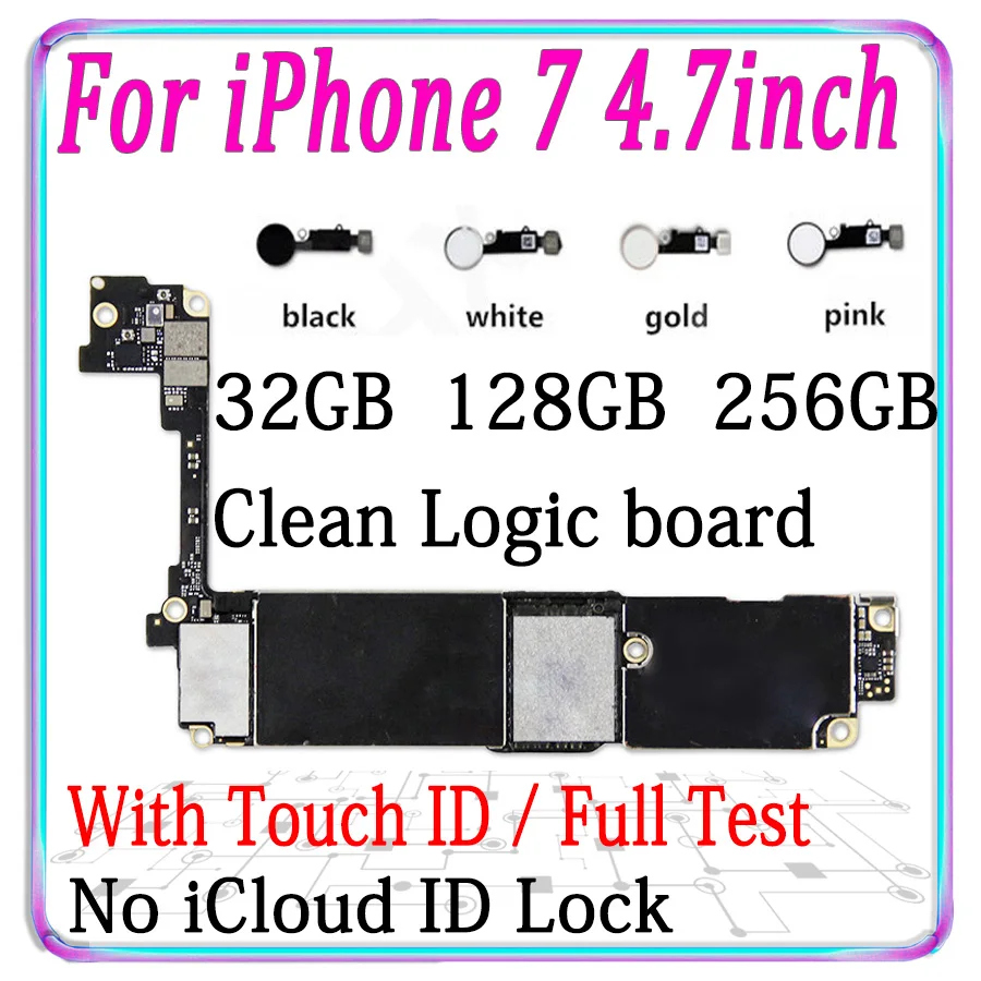 Разблокированный для iphone 7 4,7 дюймов материнская плата с/без сканера отпечатков пальцев, для iphone 7G материнская плата 32 ГБ/128 ГБ/256 ГБ