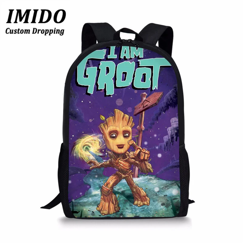 IMIDO школьная сумка с рисунком из мультфильма «I am Groot» для мальчиков-подростков, классная ортопедическая школьная сумка черного цвета, милые детские школьные сумки Mochilas