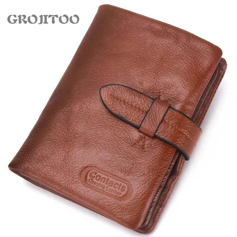 

GROJITOO genuine leather men's wallet first layer cowhide fashion casual buckle men's bag multi-function card holder wallet