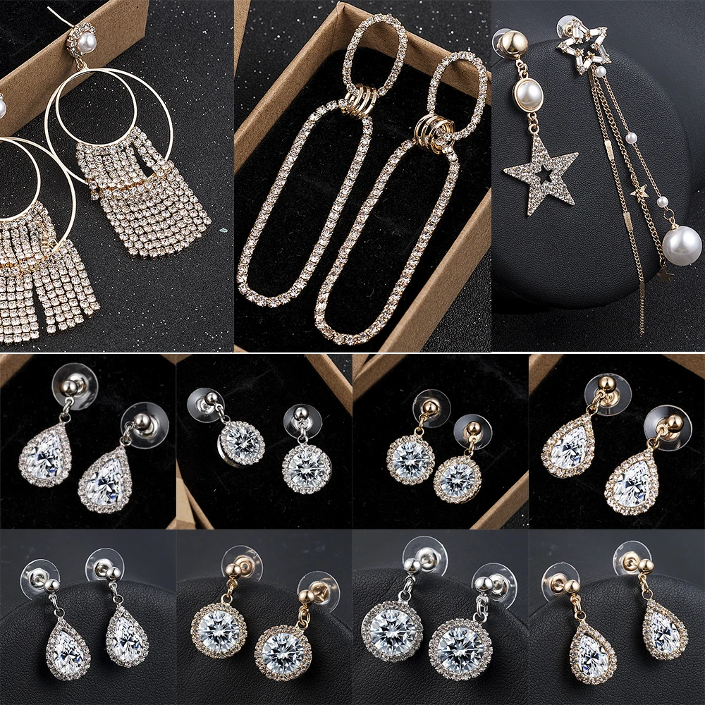 Новая мода высокое качество Серебряные стразы Висячие серьги для женщин подарок ювелирные изделия хрустальные серьги