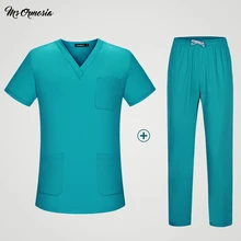 Униформа медсестры синий медицинский скрабы Набор доктор костюм для женщин больница клиника ткани хирургическое платье хлопок топы и брюки