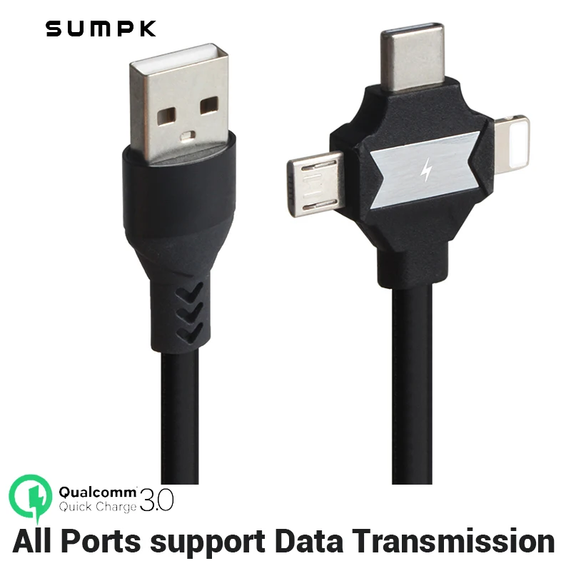 USB-кабель 3 в 1 для быстрой зарядки iPhone 11pro Max Type C QC3.0 суперзарядный Шнур Micro USB Samsung