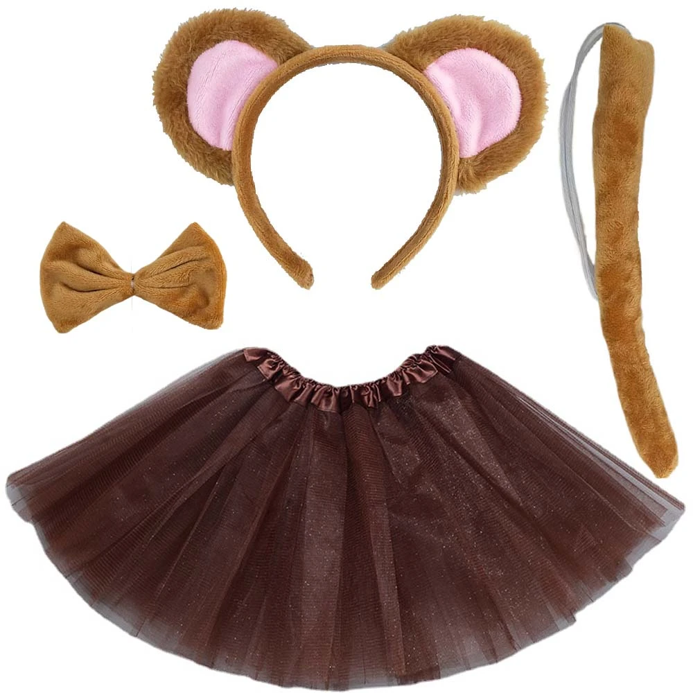 Toddler or Kids Girls Monkey Tutu Skirt Costume Complete Set with Tail & Ears
