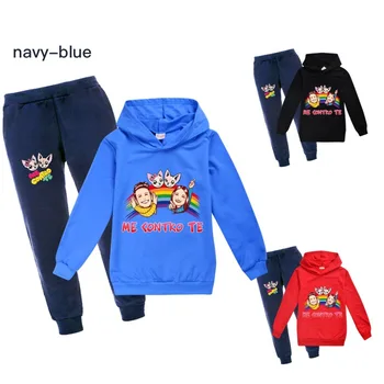 

Spring Fashion Kids Clothes Girls Me Contro Te Cotton Teenage Boutique Boys Clothing O-Neck Hooded Baby Girl Clothes T Shirt Set