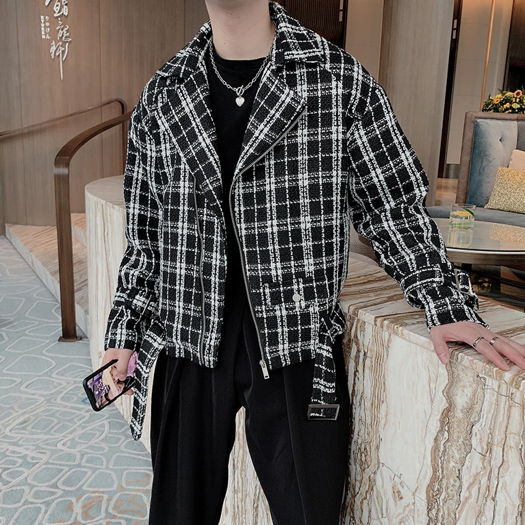 2022 Brand Clothing Men Spring High Quality Casual Jackets/Man Business Fashion Plaid Coat Man Diagonal zipper Design Jacket