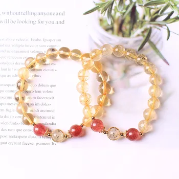 

Natural blond crystal topaz with strawberry crystal DIY bracelet women fashion natural jade beads jewelry trend accessories gift