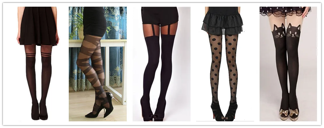 ผู้หญิงสีดำTemptation Sheer Mock Suspends TightsแมวPantyhoseถุงน่องCool Mockเข่าSheer Tights 5 รูปแบบร้อน