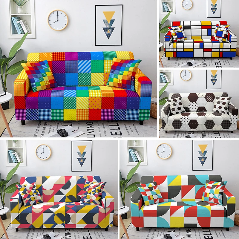 

Colorful Geometric Sofa Cover For Living Room Elastic Slipcovers Universal Sofa Cover Stretch Sectional Couch Cover 1-4 Seaters