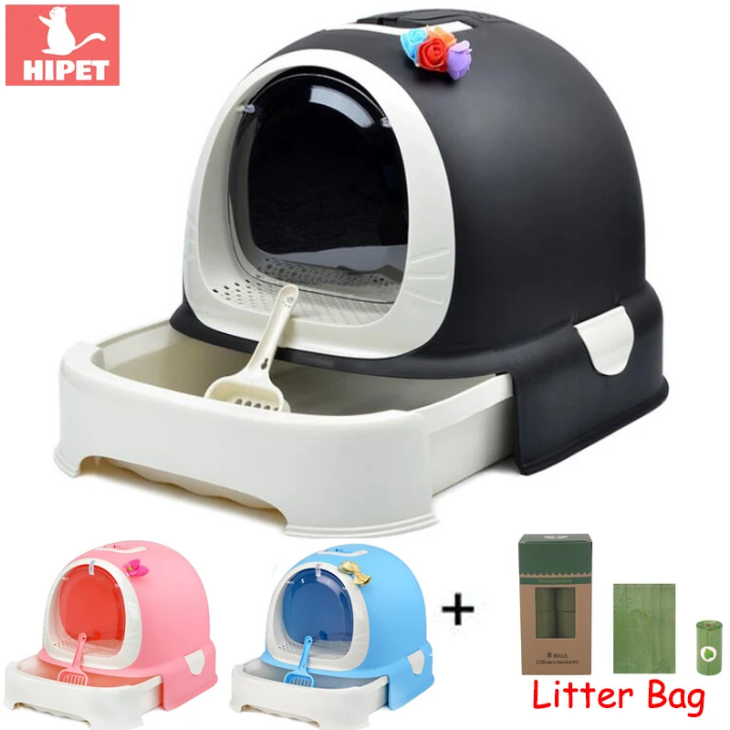 Large Cat Litter Box Tray Indoor Closed Anti-splash Drawer design Pet Cat Toilet Enclosed Cute Small Cat Sandbox With Scoop