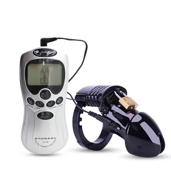Remote Control Electric Shock Set Chastity Cage Cock ring Adult Sex Toys For Men Penis Stimulate Delay Time Electro Sex Product 3