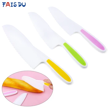 

3pcs Plastic Serrated Cake Bread Knife Vegetable Fruit Knife Children Do Not Hurt Hands Kitchen Baking Tools Random Color