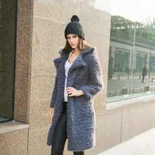 Алиэкспресс Лидер продаж, зимнее Новое Стильное плюшевое пальто для женщин, стиль, отложной воротник, меховое длинное пальто средней длины с хлопковой подкладкой
