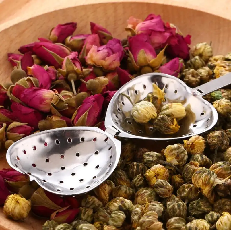 400pcs Love Heart Shaped Tea Infuser Style Stainless Steel Tea Strainers Teaspoon Spoons Wholesale