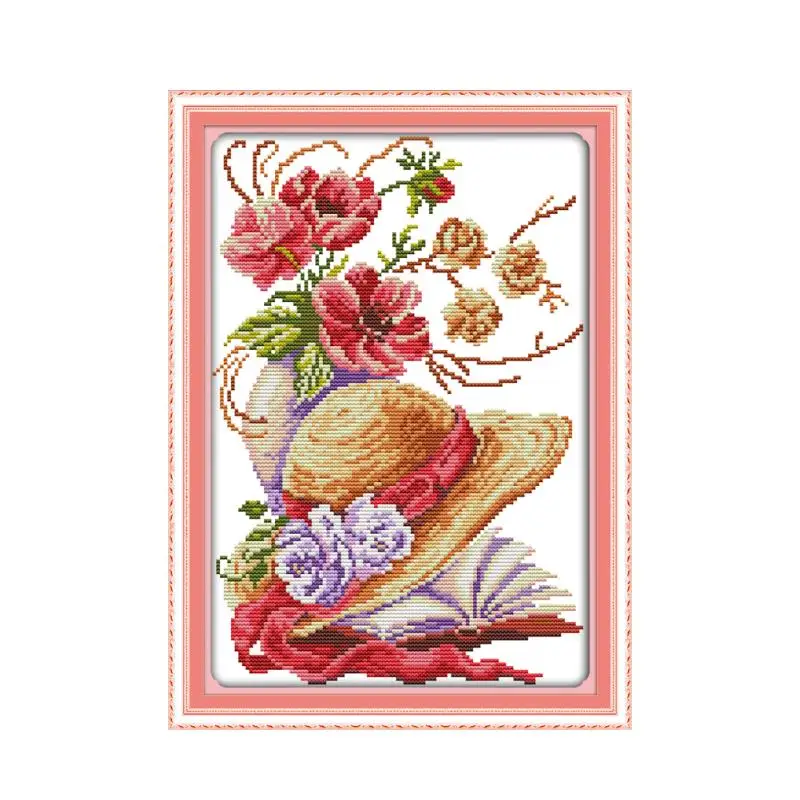 Poppy Flower Hat Cross Stitch Kit Printed Cotton Thread Embroidery DIY Handmade Needlework Home Decor 18CT 14CT 11CT cross stitch kit