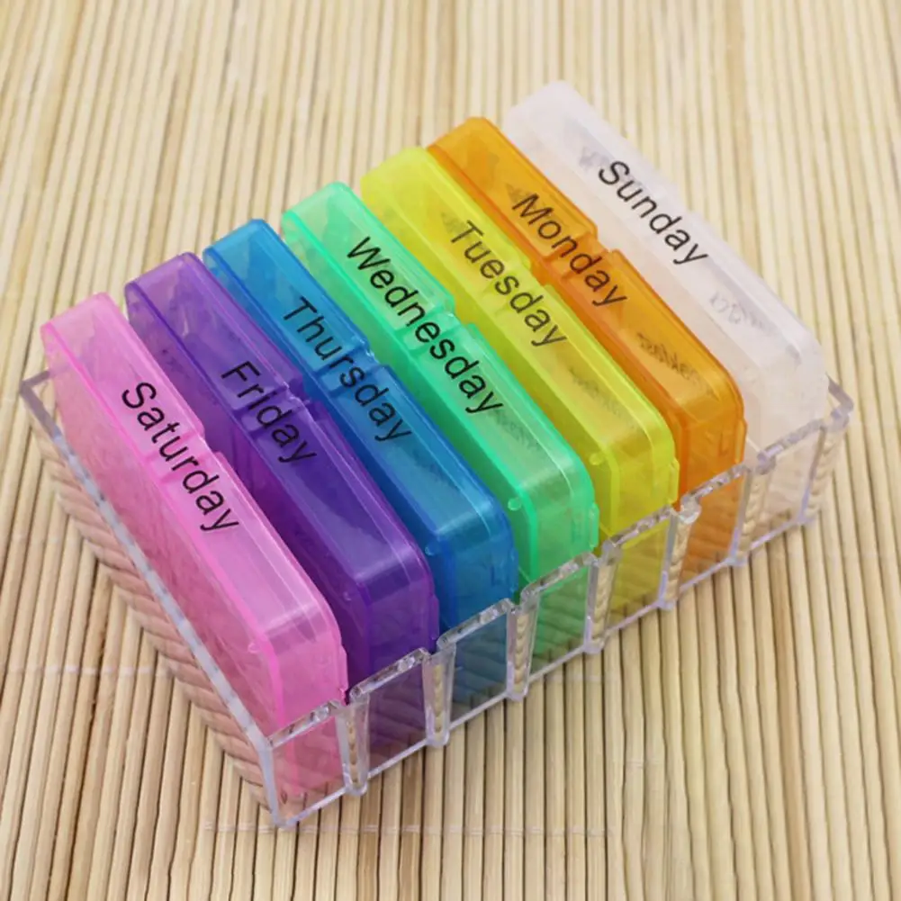 

New Arrival Portable Weekly 7 Day Push Button Pill Holder Travel Medicine Box Case Container