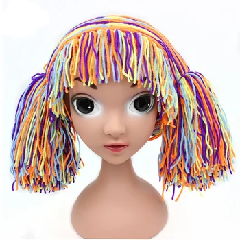 

2020 Clown Wig Girls Children Halloween Gifts Costume Wig Funny Hat Handmade Winter Warm Crocheted Cabbage Patch Clown Pigtail