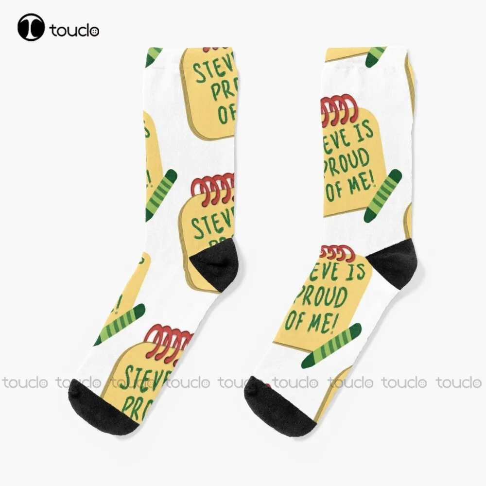Steve È Fiera Di Me, Blues Incuds Sattire Parody Socks Unisex Adult Teen Youth Socks Personalizzato Personalizzato 360 ° Stampa Digitale