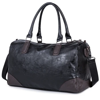 

Short-Distance Travel Bag Men'S Hand Luggage Bags Men'S Soft PU Leather Large Capacity Waterproof Fitness Shoulder Bag