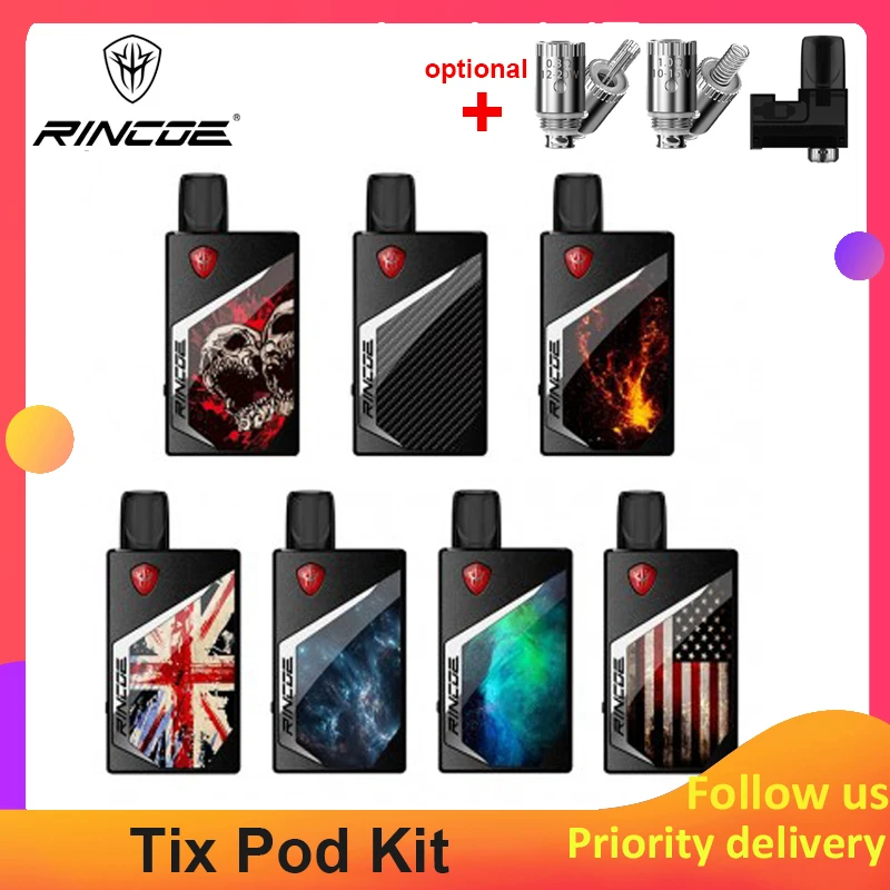 

Original Rincoe Tix Pod System kit built-in 1000mAh Battery 2ml adjustable airflow Cartridge for for MTL//DTL Starter Kit