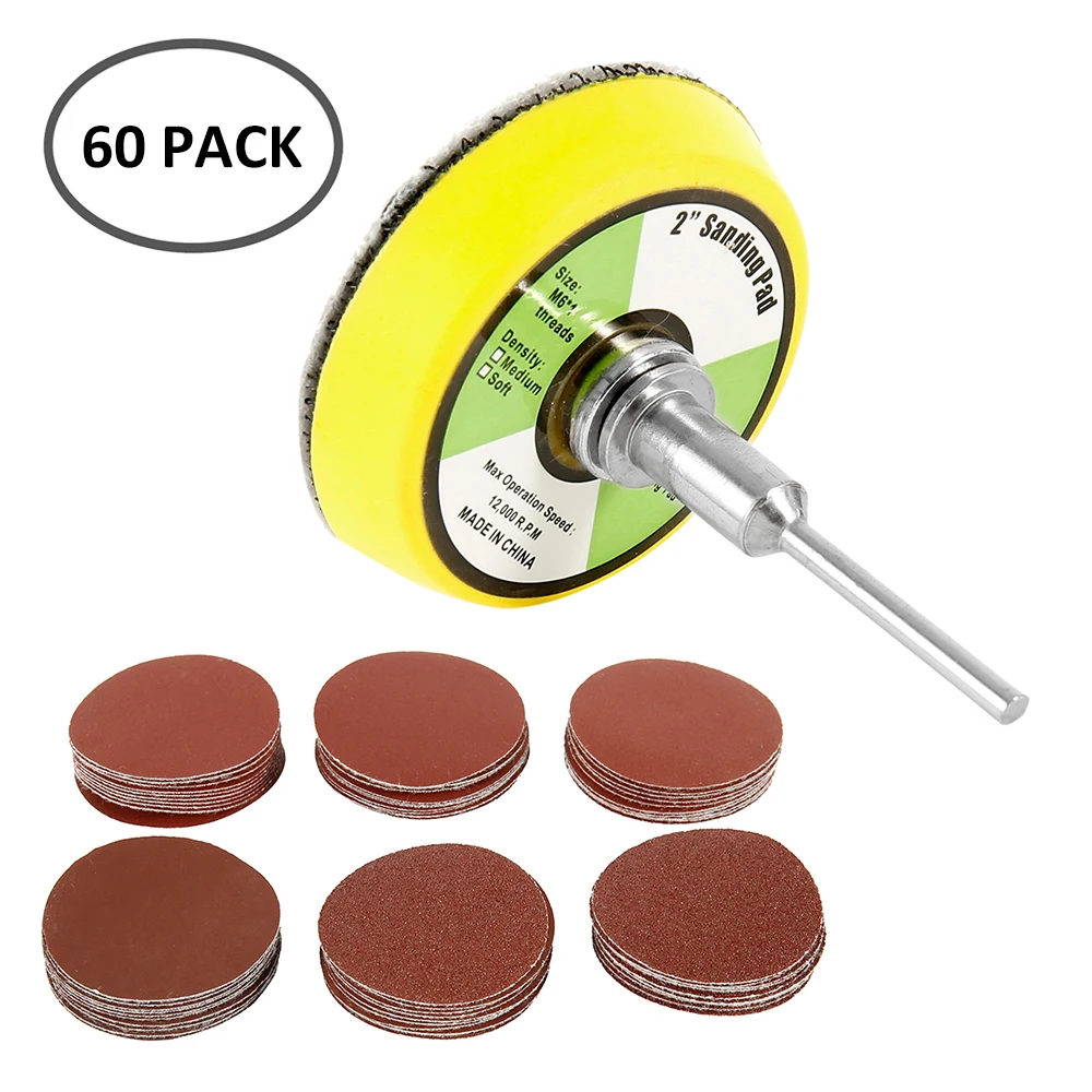 60pcs 100/240/600/800/1000/2000 Grits Sanding Disc Set 2inch 50mm+ Loop Sanding Pad with 3mm