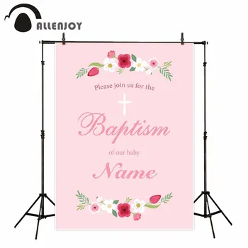 

Allenjoy God Bless Ceremony Banner Baby Baptism Flowers Cross Celebrate Party Wall Decor Photo Zone Pink Girl Communion Backdrop