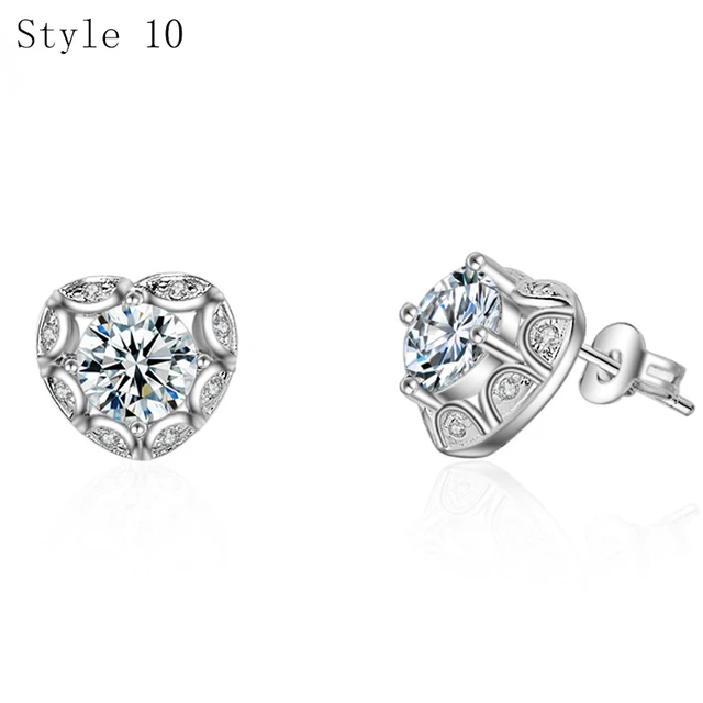 925 Sterling Silver Earrings Stud for Women Solid Silver Jewelry Earrings Bling CZ Zircon Stone Stud Brincos Bridal Wedding 10