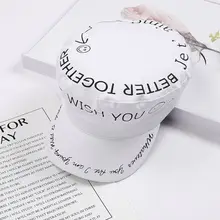 Японский Харадзюку Ретро плоский берет Кепка для женщин и мужчин черный белый граффити буквы улыбка лицо печати хип-хоп козырек остроконечная темно-синяя шляпа