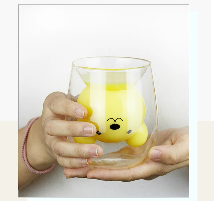 250 мл кофейная кружка с изображением медведя из мультфильма милый кот двойная стеклянная чашка для сока кофейные кружки креативные чашки и кружки