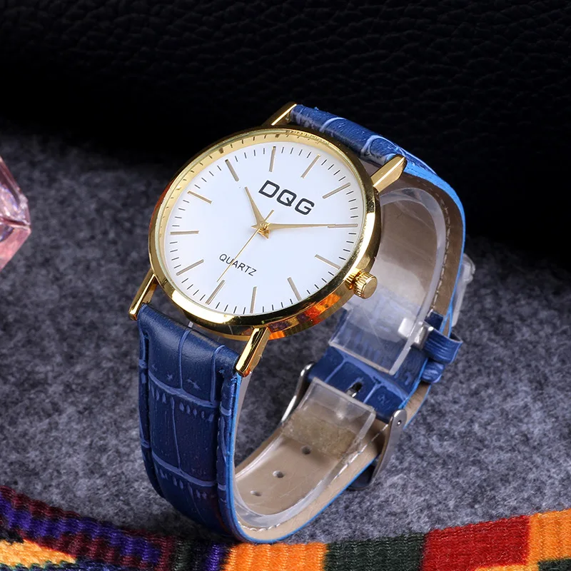 

DQG Brand Eaby Hot Sales Gold Shell Measuring Trend Couple Watch Simple Fashion Leather WOMEN'S Wristwatch